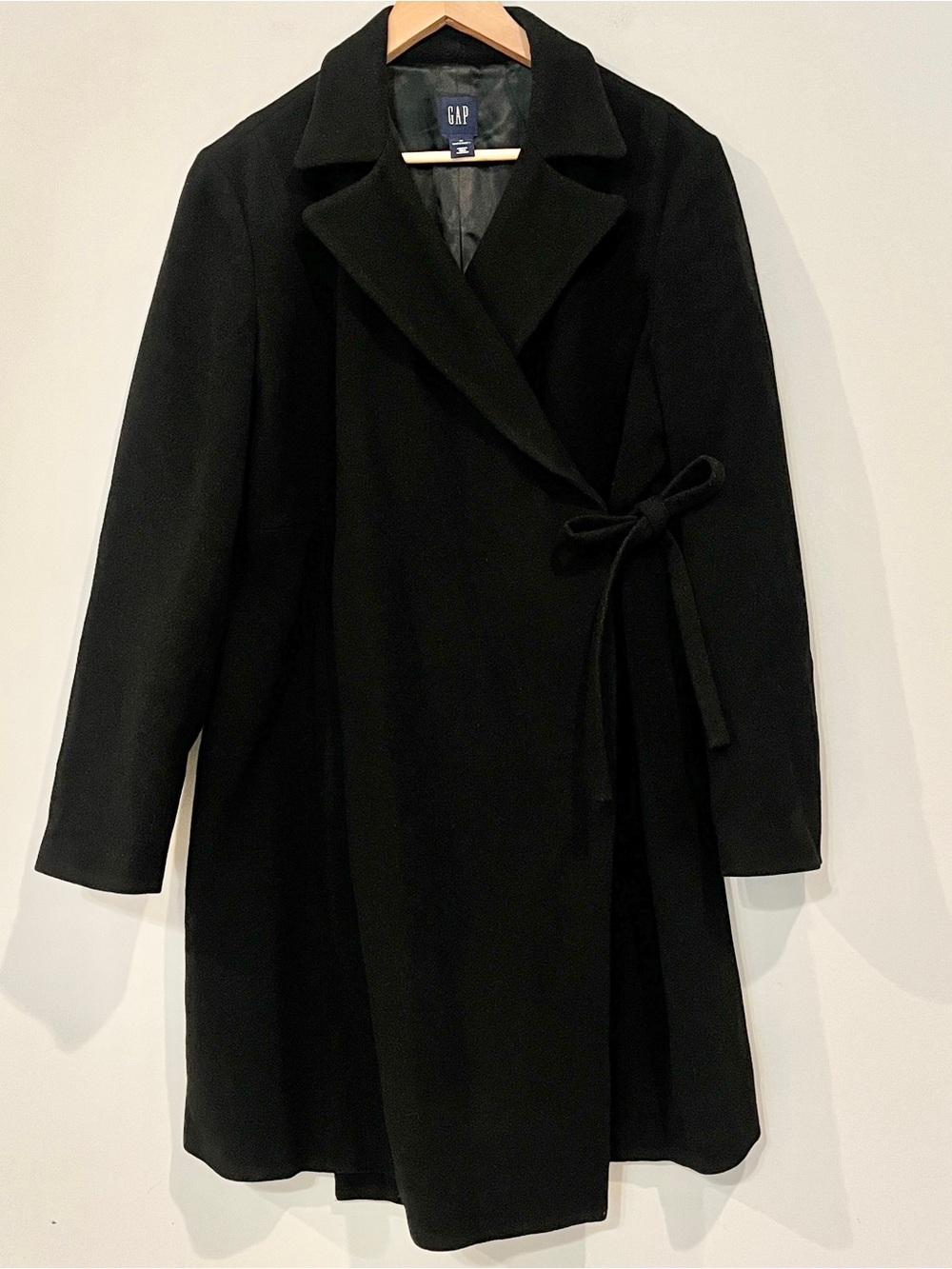 GAP Women's Maternity Black Wool Wrap Coat-Dress with Self-Tie Waist